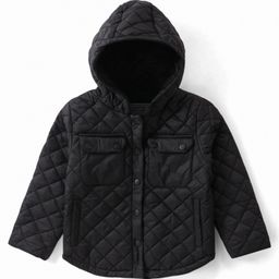 Babyhug Woven Full Sleeves Padded Hooded Solid Colour Jacket - Black-image-85