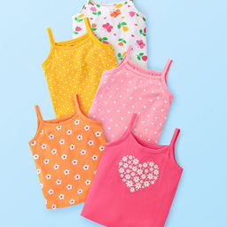 Babyhug 100% Cotton Knit Singlet Sleeves Antibacterial Slips With Polka Dots & Floral Print Pack of 5 - Multicolour-27
