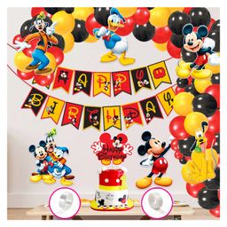 Zyozi Mikky Theme Birthday Decorations Combo - Banner, Balloons, Cardstock Cutout, Cake Topper with Glue Dot & Arch (Pack Of 60)-image-15