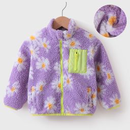 Kookie Kids Full Sleeves Fur Winter Jacket with Floral Design - Lavender-image-44