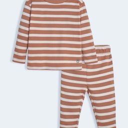 Mi Arcus Unisex 100% Cotton Full Sleeves Striped Tee With Coordinating Pajama Set - Brown-image-58