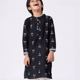 Somersault Cotton Full Sleeves Floral Embroidered Kurta - Black-image-29