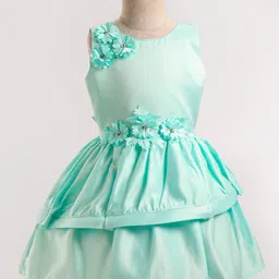 Twetoons Satin Woven Sleeveless Solid Colour Party Dress with Floral Applique - Aqua Blue-picture-39