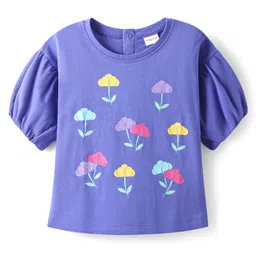 Babyhug Cotton Knit Half Puffed Sleeves Top With Floral Print - Blue-picture-43
