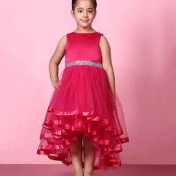 Toy Balloon Kids Net Sleeveless Beads Embellished High Low Dress - Magenta-image-77