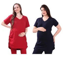 TUMMY Pack Of 2 Viscose Half Sleeves Solid Tees - Red & Blue-picture-5