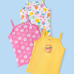 Babyhug Single Jersey Knit Sleeveless Slips With Floral & Tropical Print Pack of 3 - Yellow Pink & White-image-30