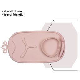 b.box Roll + Go Mealtime Silicone Mat - TravelFriendly Plate with spoon - Non-Slip, Easy-Clean - Blush Pink-10