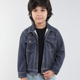 Taffykids Twill Full Sleeves Stitch Detailed Button Up Jacket - Blue-image-44