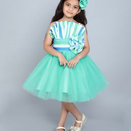 PinkChick Sleeveless Striped Floral Applique & Ruffle Detailed Dress - Sea Green-image-38