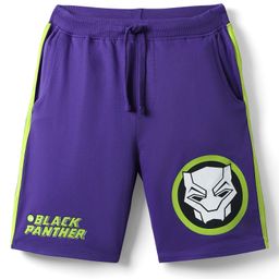 Pine Kids Marvel 100% Cotton Knee Length Shorts With Avengers Black Panther Graphics & Tape Detailing - Purple-image-103