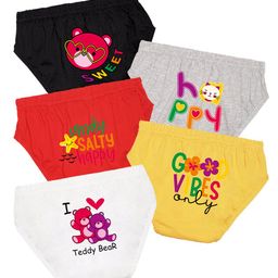 NUSYL Cotton Pack Of 5 Typography Printed Panties - Black Grey Red Yellow & White-image-52