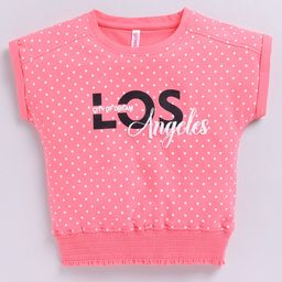 giniekids Cotton Sleeveless Polka Dots & Los Angeles Text Printed Top - Water Cherry-image-5