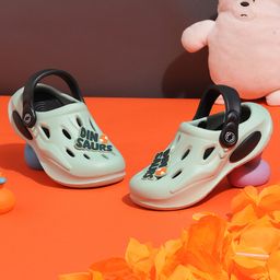 TRUFFLE COLLECTION Perforated Clogs With Dinosaurs Text Charms - Green-51