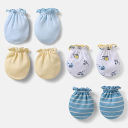 Bubble Pop Cotton Knit Mittens with Vehicle Print & Stripe Design Pack of 4 - Multicolor-picture-2