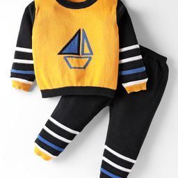 Simply Knitted Full Sleeves Sweater Set With Boat Design - Navy Blue & Yellow-picture-44