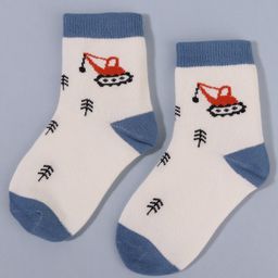 KIDLINGSS Pack Of 3 Cotton Dinosaur & Construction Vehicles Printed Anti Bacterial Socks - Multi Colour image 2