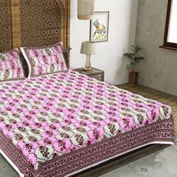 Butea Crape Pink & Maroon Floral 180 TC King Bedsheet with 2 Pillow Covers-image-82
