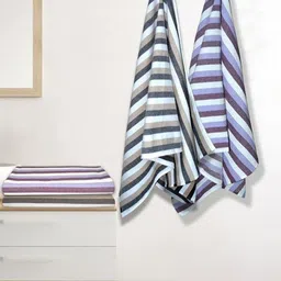 Aura Violet & White 4 Striped Cotton 210 GSM Bath Towel-18