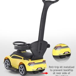 Babyhug 3 in 1 Manual Push Ride on Car with Parent Push Handle - Yellow image 4