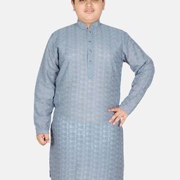 SG YUVRAJ Boys Floral Embroidered Mandarin Collar Chikankari Khadi Kurta-image-85