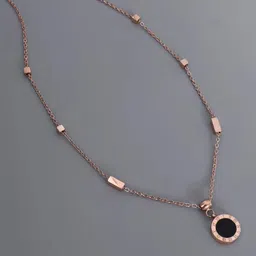 Lyriss Rose Gold-Plated Cubic Zirconia Studded Round Charm Pedant With Chain-picture-40