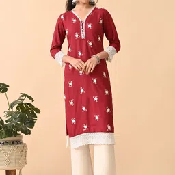CRENOL THREADS Women Floral Embroidered Thread Work Floral Kurta-image-61