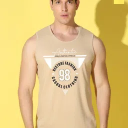 WOOSTRO Pack Of 2 Printed Combed Cotton Gym Vests VWS26(98 RUST)(PLAIN YELLOW)-48