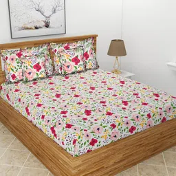 BREVARD White & Pink Floral Cotton 5 Piece Double Queen Fine Bedding Set-image-51