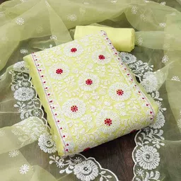 KIMISHA Floral Embroidered Organza Unstitched Dress Material-image-52