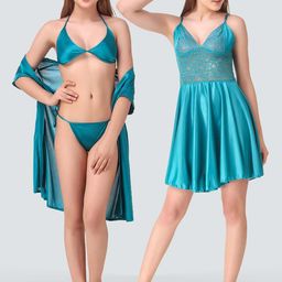 Romaisa Blue Solid Nightdress Set-image-44