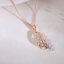 GIVA Rose Gold Whispering Leaves Diamond Pendant-image-7