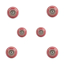 Indianshelf 6-Pcs Red & White Printed Ceramic Knobs-10