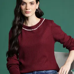DressBerry Self-Striped Textured Pullover with Embroidered Detail-image-29