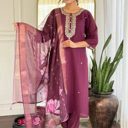 NIZA FASHION Women Floral Embroidered Regular Kurta with Trousers & Dupatta-picture-26