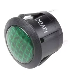 RS PRO Green Panel Mount Indicator 12V DC, Mounting Hole Size 20.8 mm, Termination Type Faston, Solder Lug, Model No 7932557-14