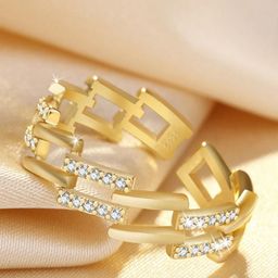MYKI Ravishing Stainless Steel Gold-Plated Stones-Studded Adjustable Finger Ring-picture-44