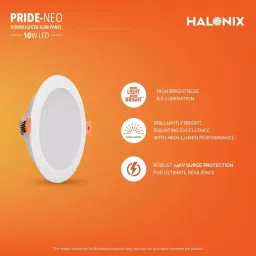 Halonix Pride Neo LED Recessed Down Lighter Polycarbonate 10 W, Cool White (Pack of 4 Pcs) image 5