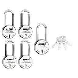 ALONE LOCKS Round 65 mm Alloy Steel Chrome 4 Same Keys Double Locking Padlock (Pack of 5)-0