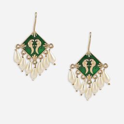 Fida Gold-Plated Artificial Beads Beaded Diamond Shaped Meenakari Drop Earrings image 4