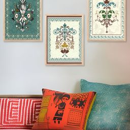 Kotart Brown & Teal 3 Pieces Floral Printed Wooden Wall Arts-picture-32