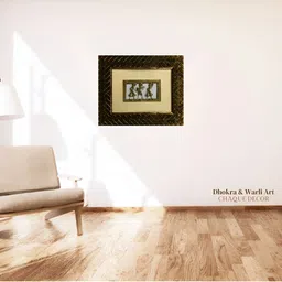 Chaque Decor Gold-Toned & Cream-Coloured Dhokra Warli Wooden Wall Art-image-76