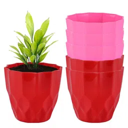 Kuber Industries 6Pc Pink & Red Barfi Pattern Durable Plastic Planters-53