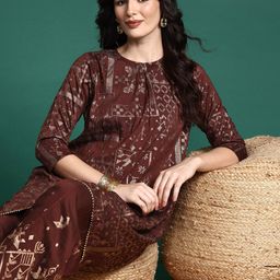 Sangria Foil Print Gotta Patti Kurta with Palazzos-23