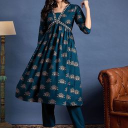 Anouk Rustic Women Floral Printed Empire Thread Work Kurta with Trousers-44