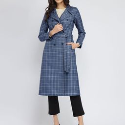 FableStreet Women Tweed Wool longline Overcoat Blue And Grey-image-47