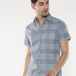 R&B Men Spread Collar Tartan Checked Cotton Casual Shirt-picture-13