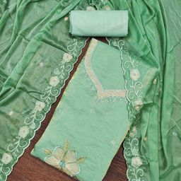 KIMISHA Floral Embroidered Sequinned Satin Unstitched Dress Material-image-93