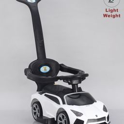 Babyhug 3 in 1 Manual Push Ride on Car with Parent Push Handle - White-6