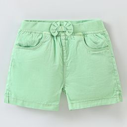 Babyhug 100% Cotton Mid Thigh Length Solid Shorts with Bow Applique - Light Green-image-22
